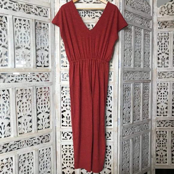 NWT ASOS Red Knit Deep V Neck Tie Waist Jumpsuit 10 - Picture 6 of 13